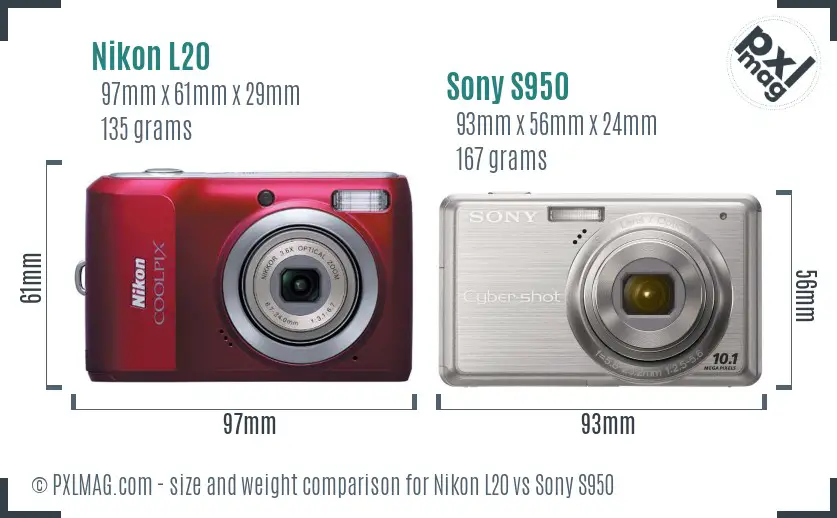 Nikon L20 vs Sony S950 size comparison Nikon L20 vs Sony S950 size comparison