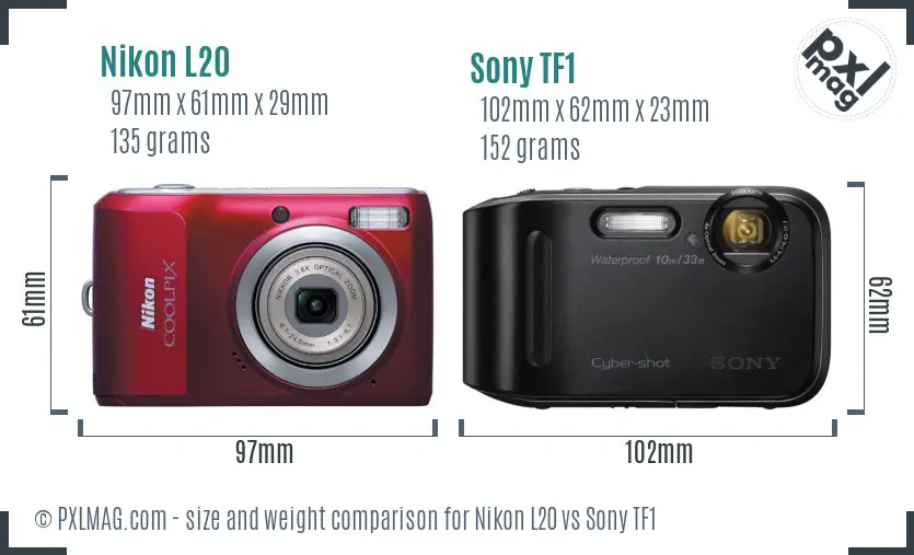 Nikon L20 vs Sony TF1 size comparison