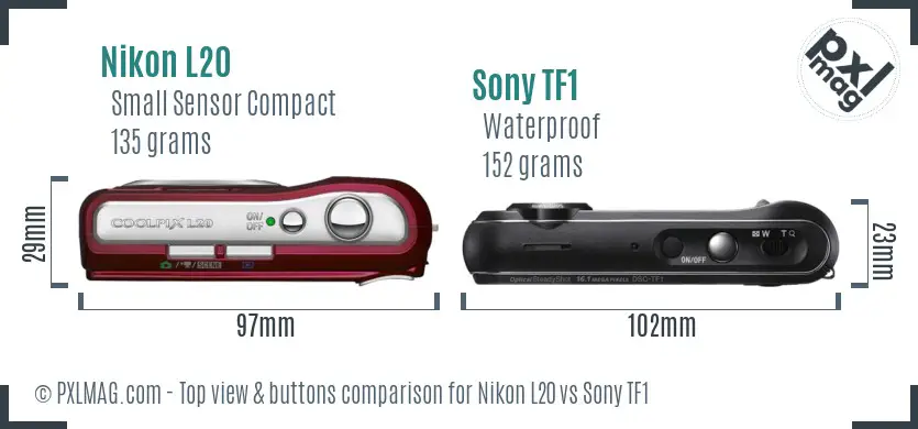 Nikon L20 vs Sony TF1 top view buttons comparison