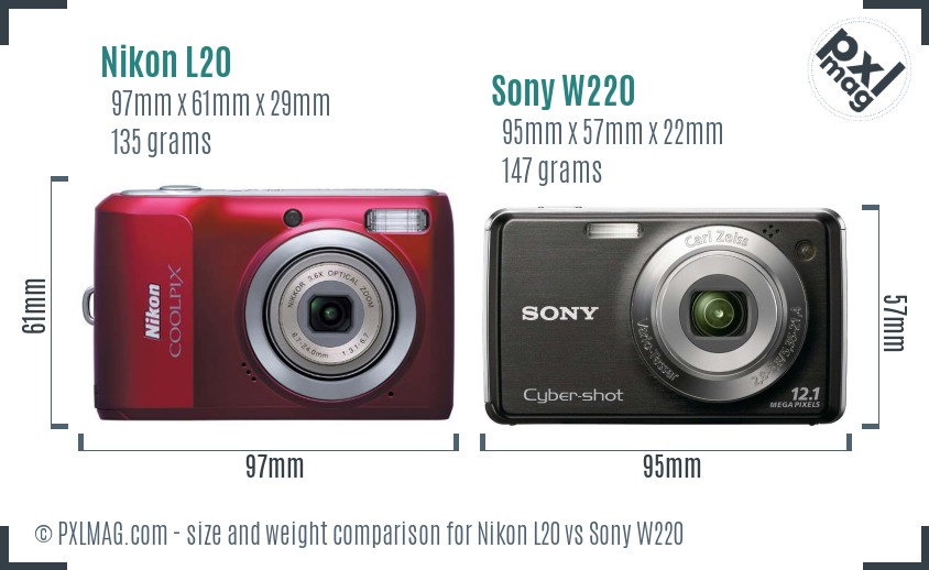 Nikon L20 vs Sony W220 size comparison Nikon L20 vs Sony W220 size comparison