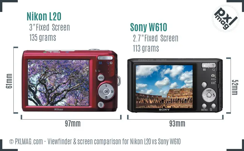 Nikon L20 vs Sony W610 Screen and Viewfinder comparison Nikon L20 vs Sony W610 Screen and Viewfinder comparison