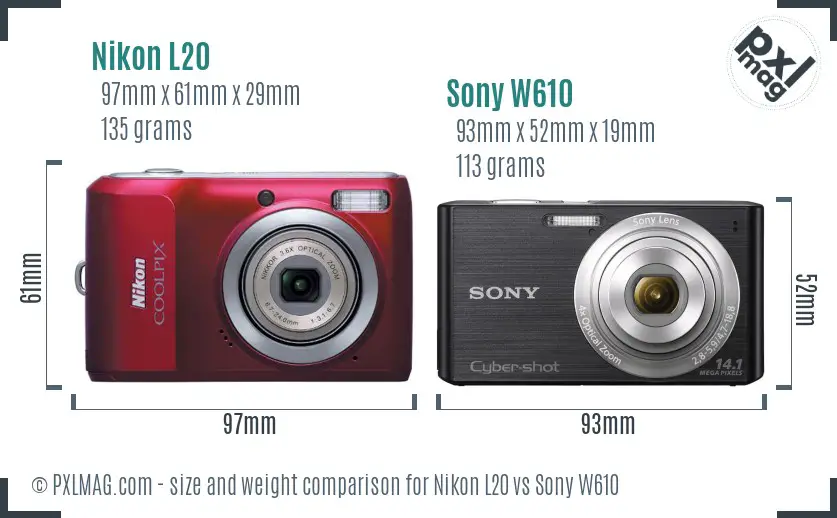 Nikon L20 vs Sony W610 size comparison Nikon L20 vs Sony W610 size comparison