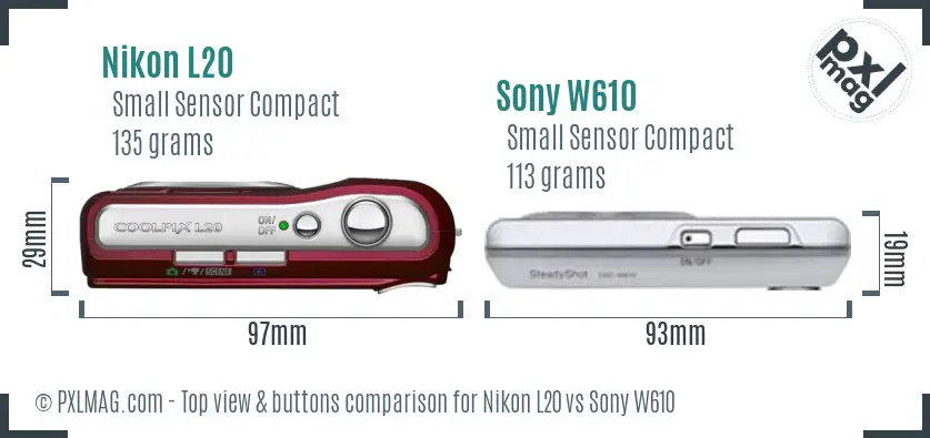 Nikon L20 vs Sony W610 top view buttons comparison Nikon L20 vs Sony W610 top view buttons comparison
