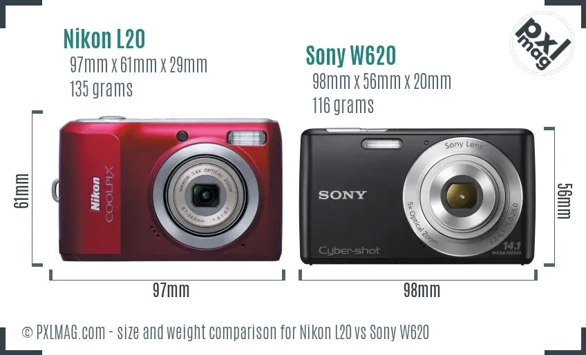 Nikon L20 vs Sony W620 size comparison Nikon L20 vs Sony W620 size comparison