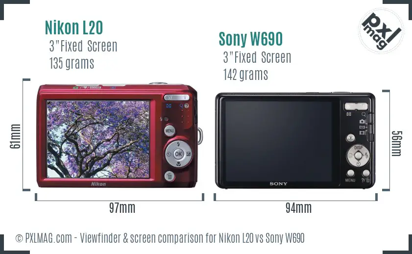 Nikon L20 vs Sony W690 Screen and Viewfinder comparison