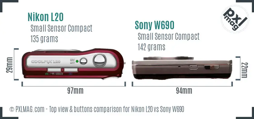 Nikon L20 vs Sony W690 top view buttons comparison