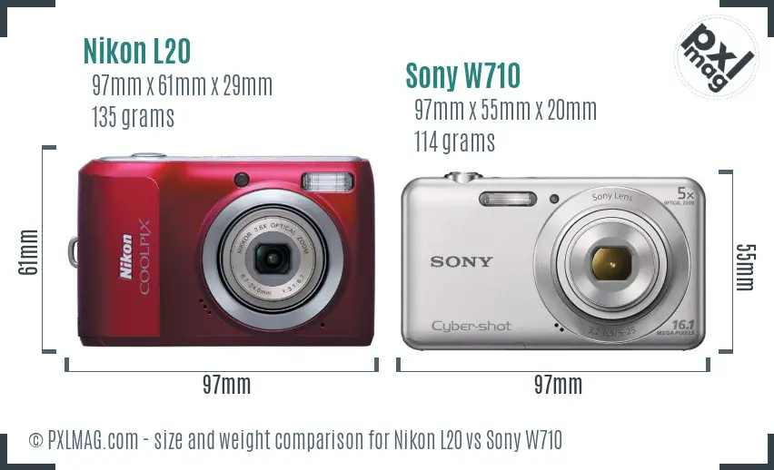Nikon L20 vs Sony W710 size comparison Nikon L20 vs Sony W710 size comparison