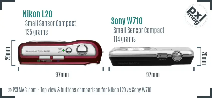 Nikon L20 vs Sony W710 top view buttons comparison Nikon L20 vs Sony W710 top view buttons comparison