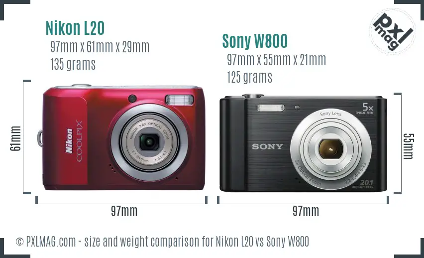 Nikon L20 vs Sony W800 size comparison Nikon L20 vs Sony W800 size comparison