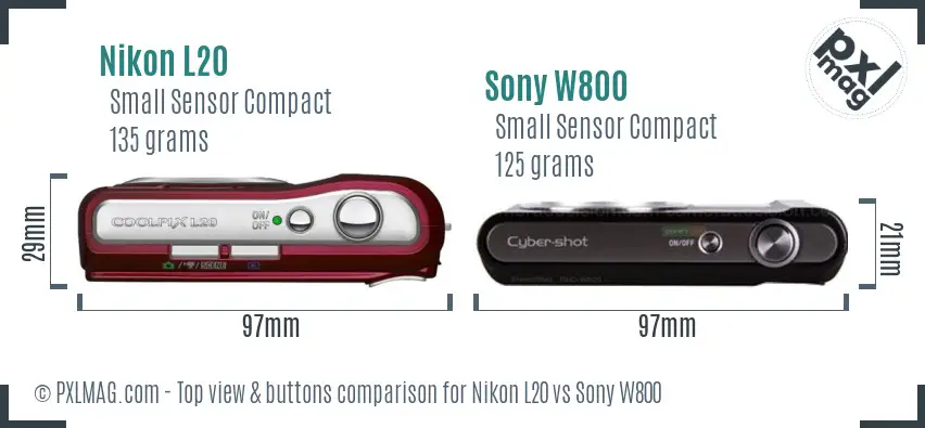 Nikon L20 vs Sony W800 top view buttons comparison Nikon L20 vs Sony W800 top view buttons comparison
