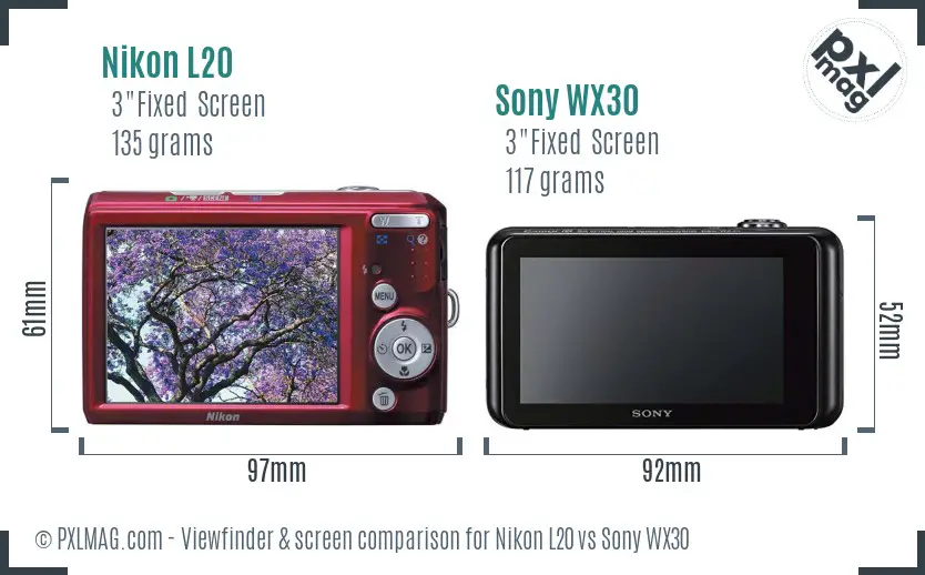 Nikon L20 vs Sony WX30 Screen and Viewfinder comparison