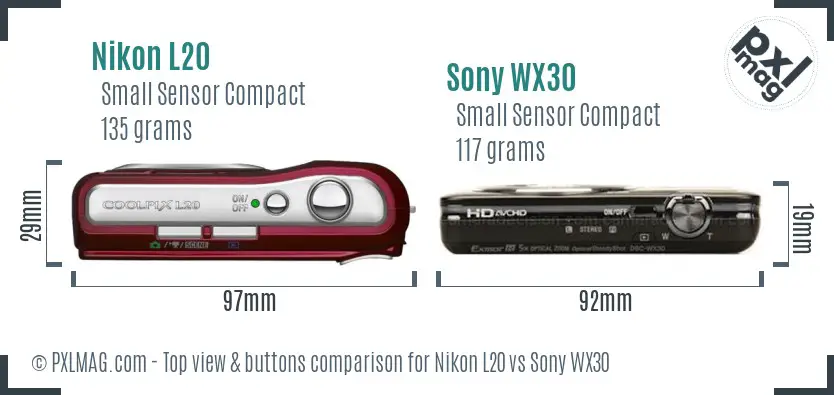 Nikon L20 vs Sony WX30 top view buttons comparison