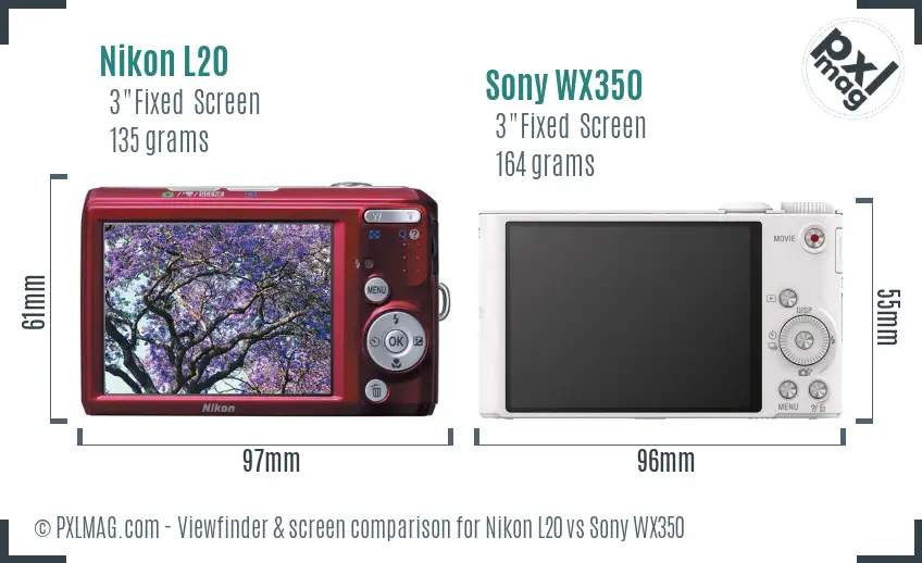 Nikon L20 vs Sony WX350 Screen and Viewfinder comparison