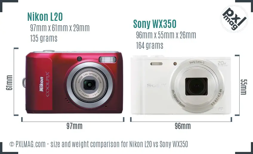Nikon L20 vs Sony WX350 size comparison