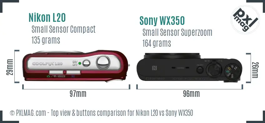 Nikon L20 vs Sony WX350 top view buttons comparison