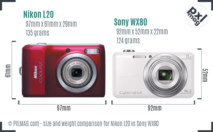 Nikon L20 vs Sony WX80 size comparison