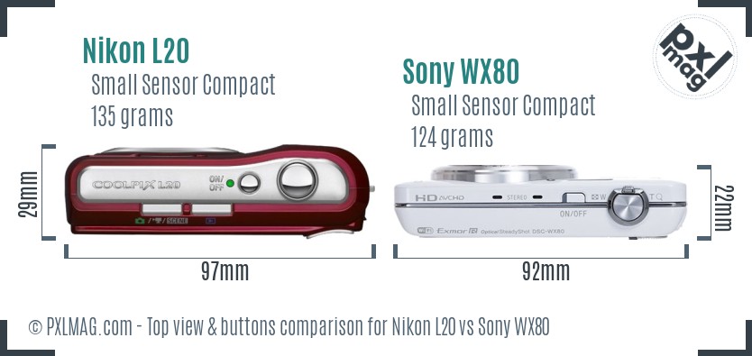Nikon L20 vs Sony WX80 top view buttons comparison