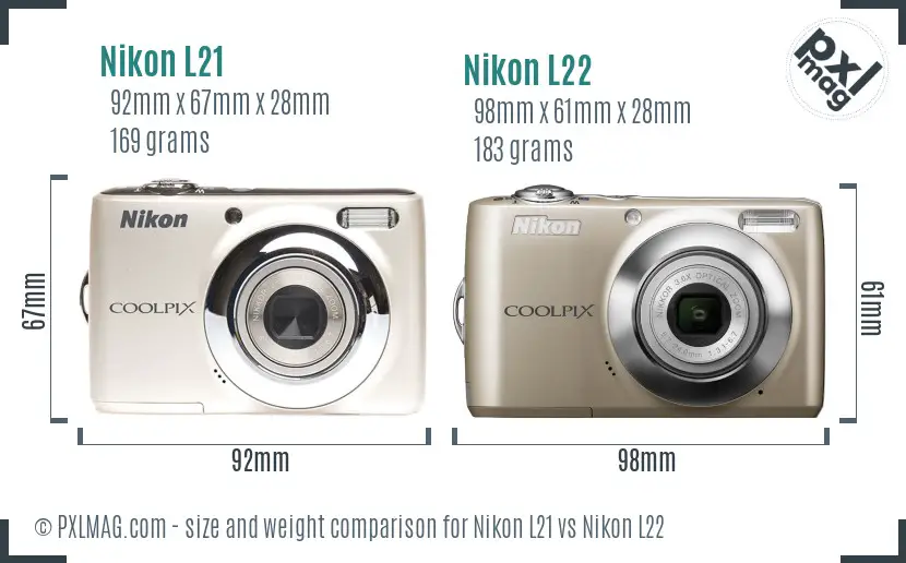 Nikon L21 vs Nikon L22 size comparison