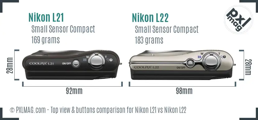 Nikon L21 vs Nikon L22 top view buttons comparison