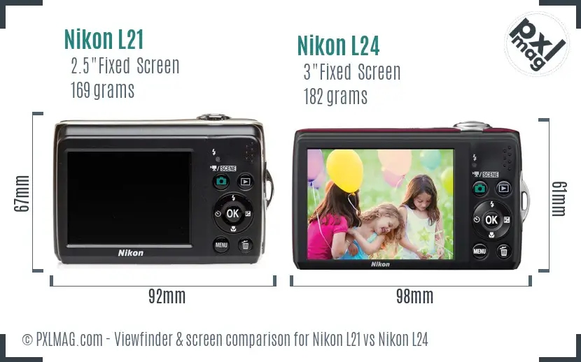 Nikon L21 vs Nikon L24 Screen and Viewfinder comparison