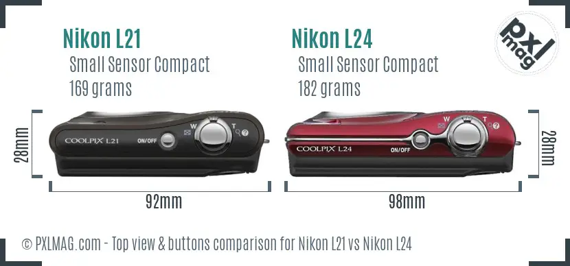 Nikon L21 vs Nikon L24 top view buttons comparison