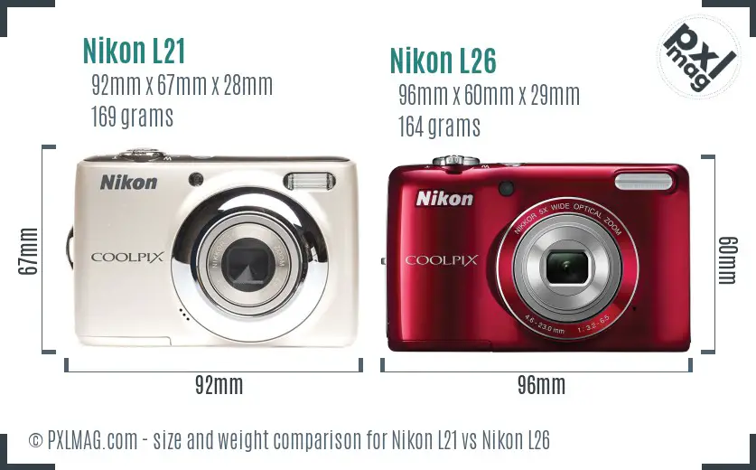 Nikon L21 vs Nikon L26 size comparison