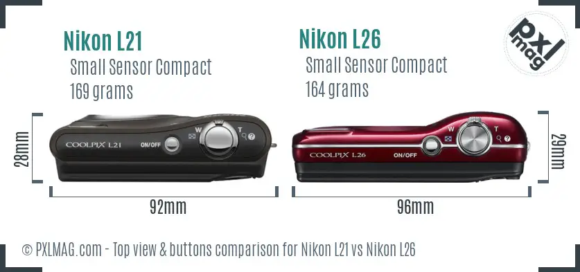 Nikon L21 vs Nikon L26 top view buttons comparison