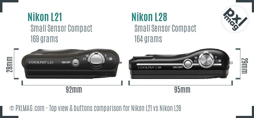 Nikon L21 vs Nikon L28 top view buttons comparison