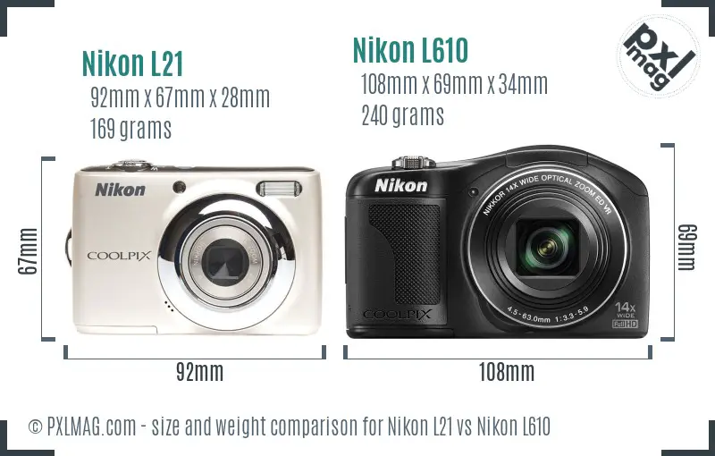 Nikon L21 vs Nikon L610 size comparison