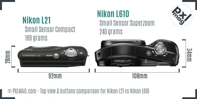 Nikon L21 vs Nikon L610 top view buttons comparison