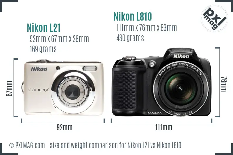 Nikon L21 vs Nikon L810 size comparison
