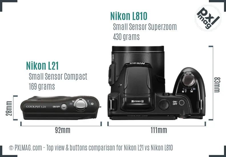 Nikon L21 vs Nikon L810 top view buttons comparison
