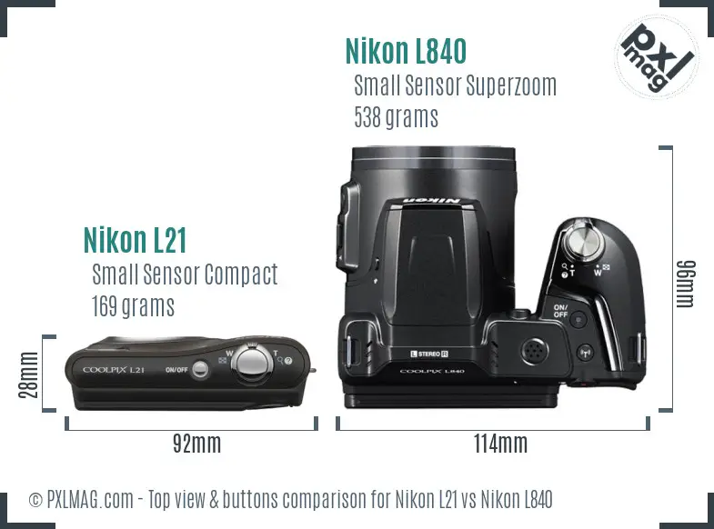 Nikon L21 vs Nikon L840 top view buttons comparison