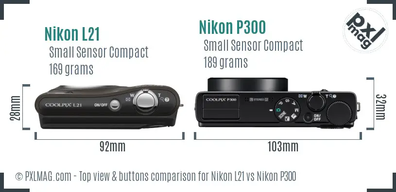 Nikon L21 vs Nikon P300 top view buttons comparison