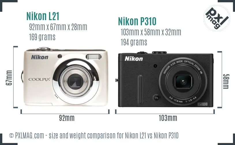 Nikon L21 vs Nikon P310 size comparison Nikon L21 vs Nikon P310 size comparison