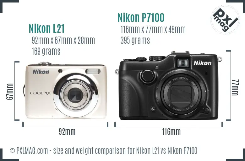 Nikon L21 vs Nikon P7100 size comparison