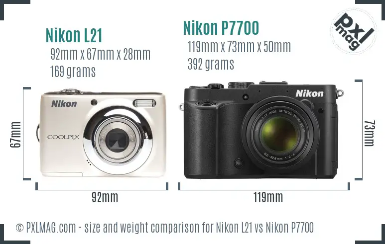 Nikon L21 vs Nikon P7700 size comparison