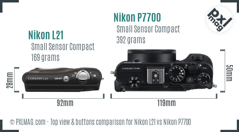 Nikon L21 vs Nikon P7700 top view buttons comparison