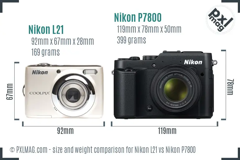 Nikon L21 vs Nikon P7800 size comparison