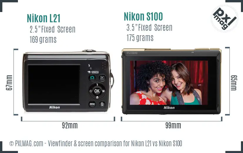 Nikon L21 vs Nikon S100 Screen and Viewfinder comparison