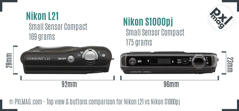 Nikon L21 vs Nikon S1000pj top view buttons comparison Nikon L21 vs Nikon S1000pj top view buttons comparison