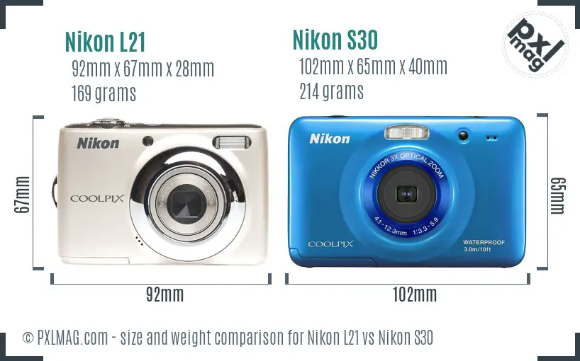 Nikon L21 vs Nikon S30 size comparison Nikon L21 vs Nikon S30 size comparison