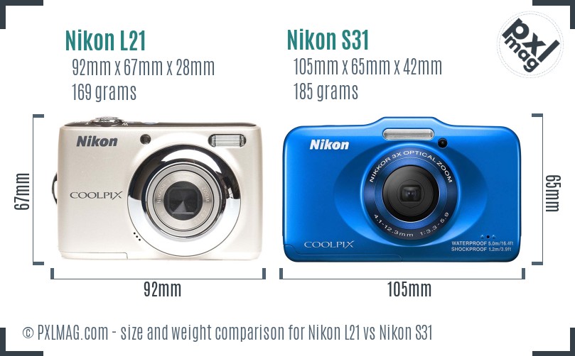 Nikon L21 vs Nikon S31 size comparison