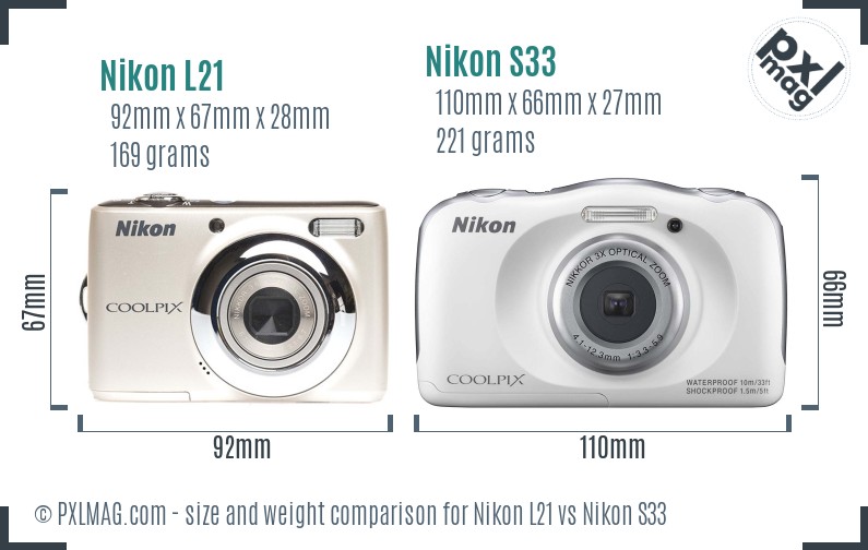 Nikon L21 vs Nikon S33 size comparison Nikon L21 vs Nikon S33 size comparison