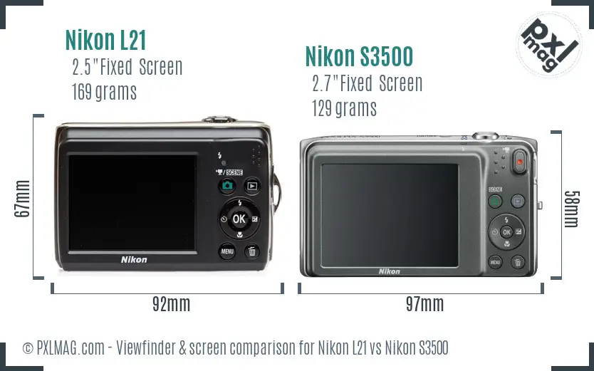Nikon L21 vs Nikon S3500 Screen and Viewfinder comparison