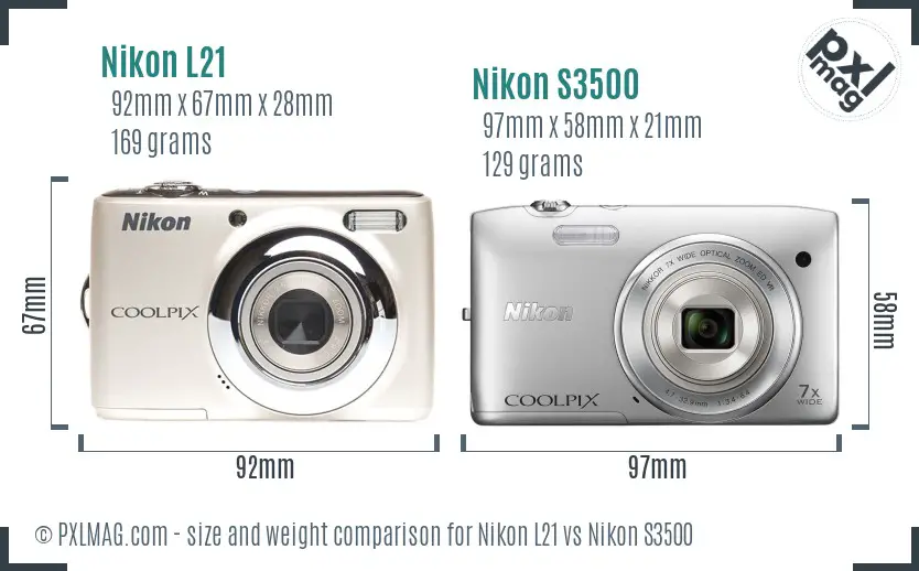 Nikon L21 vs Nikon S3500 size comparison