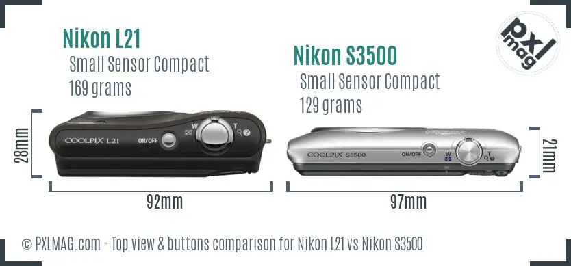 Nikon L21 vs Nikon S3500 top view buttons comparison