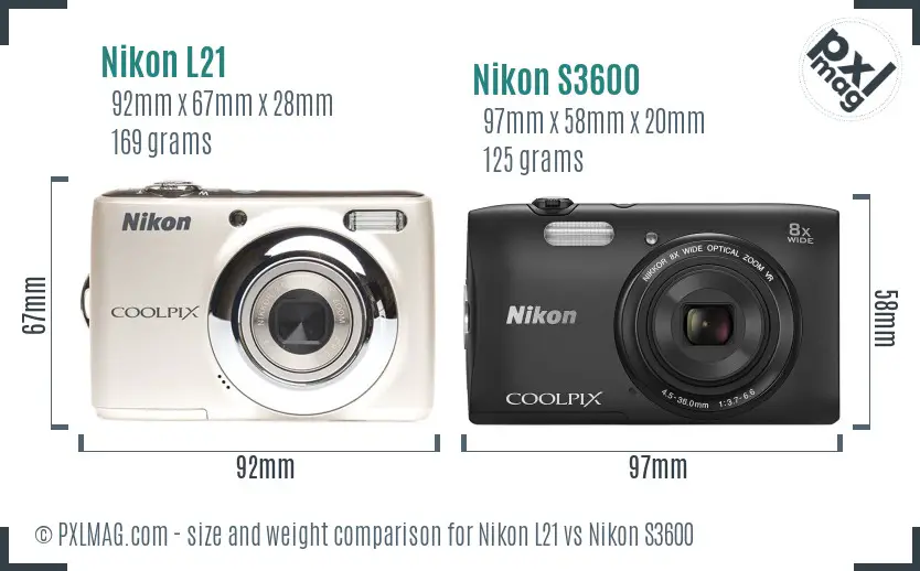 Nikon L21 vs Nikon S3600 size comparison Nikon L21 vs Nikon S3600 size comparison