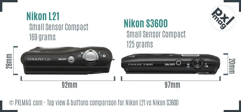 Nikon L21 vs Nikon S3600 top view buttons comparison Nikon L21 vs Nikon S3600 top view buttons comparison