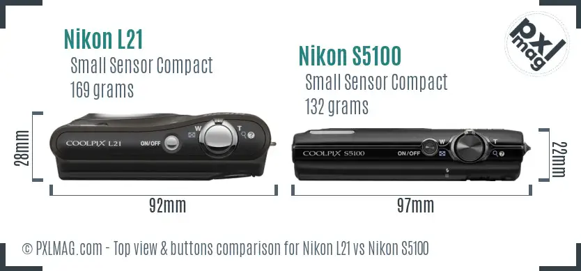 Nikon L21 vs Nikon S5100 top view buttons comparison